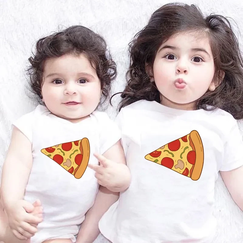 Summer Family Matching Clothes T-shirt Father Mother Daughter Son Funny Pizza Print Short Sleeve Dad Mom Baby Matching Tshirt
