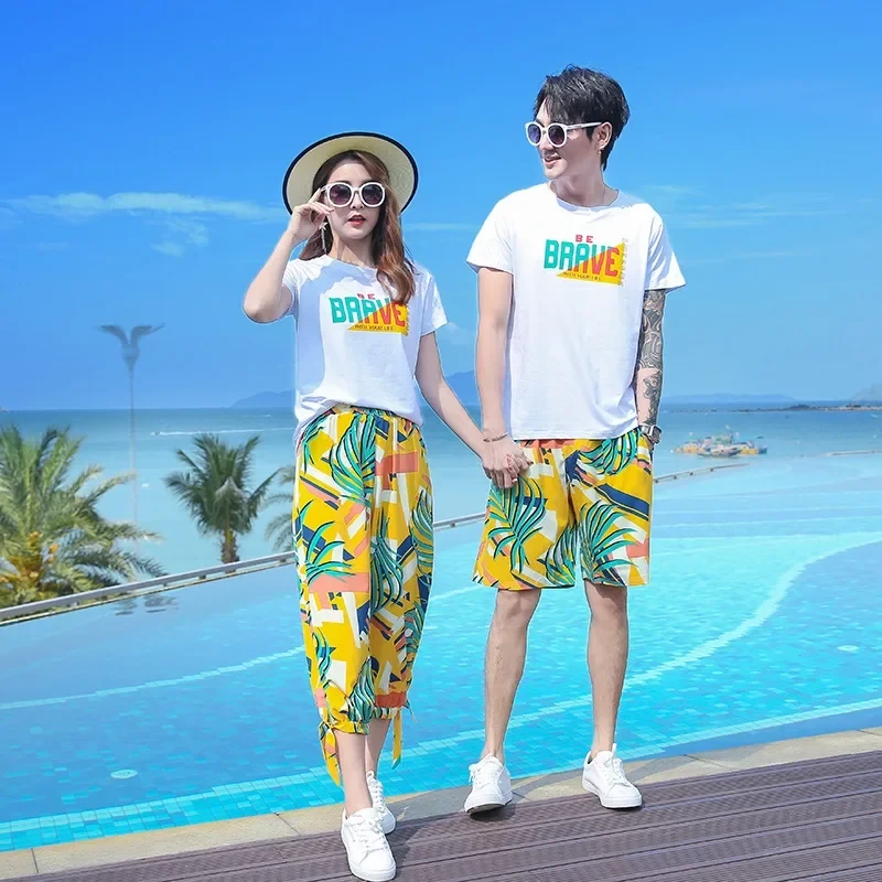 Summer Beach Vacation Family Matching Set Mom Daughter Sleeve T-Shirt Cropped Pants Kids Clothes Outfit Whole Family Look Short
