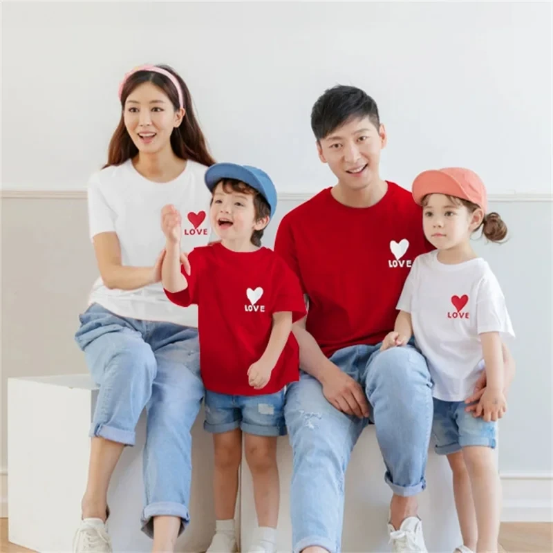 Summer Family Matching Suits Mother Daughter Love T-Shirt Dad Son Short Sleeve Blouse Parent-Child Top Baby Girls Boys Clothes